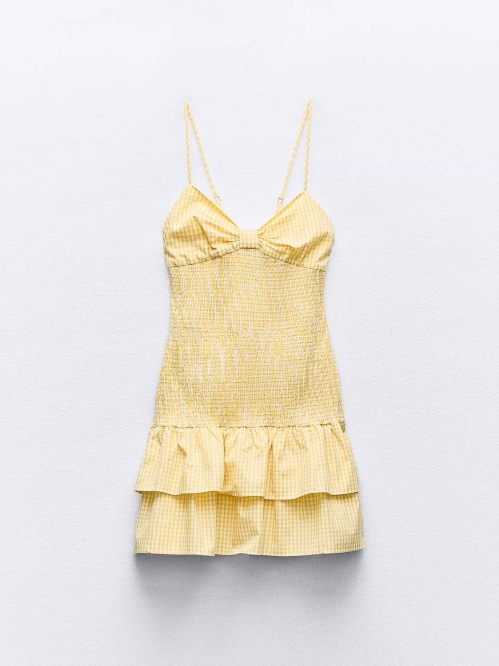 Zara Yellow Gingham Mini Sun Dress with Ruffle Hem NWT Sz L